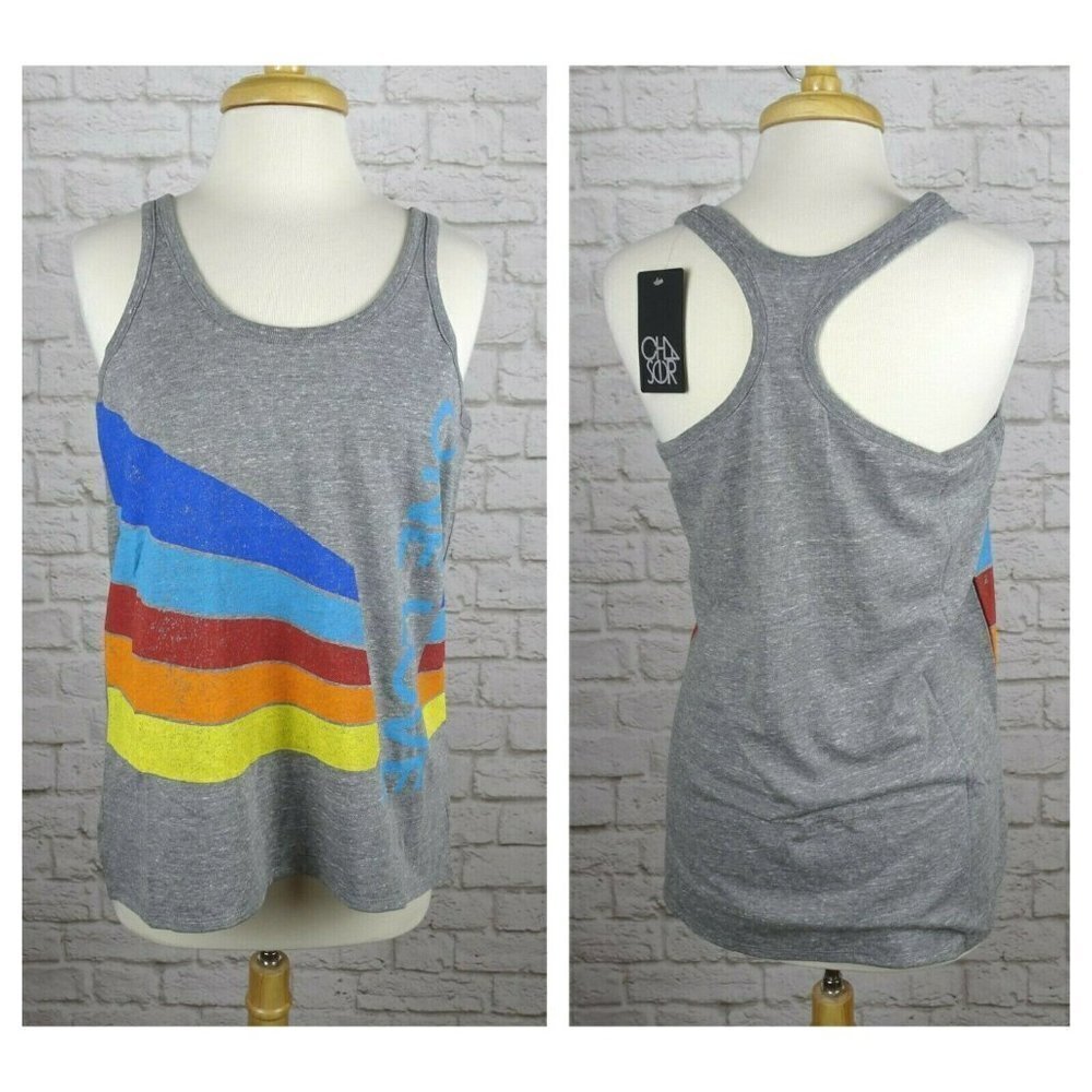 Chaser One Love Tank Top Pride Rainbow Gray 🌈 Active Athleisure NWT L